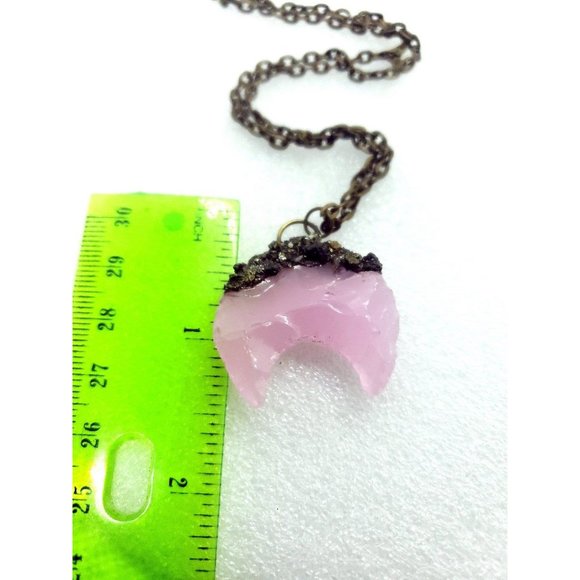 Pink moon and pyrite crystal Necklace - Picture 11 of 11